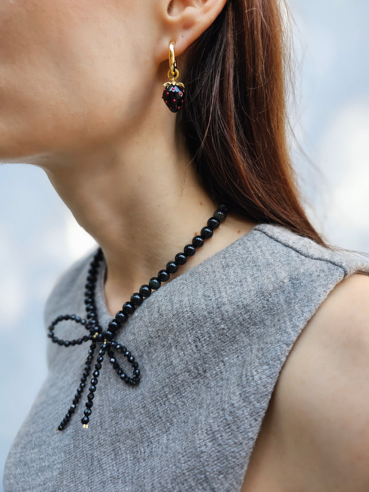 Black Obsidian Butterfly Knot Statement Necklace PN001