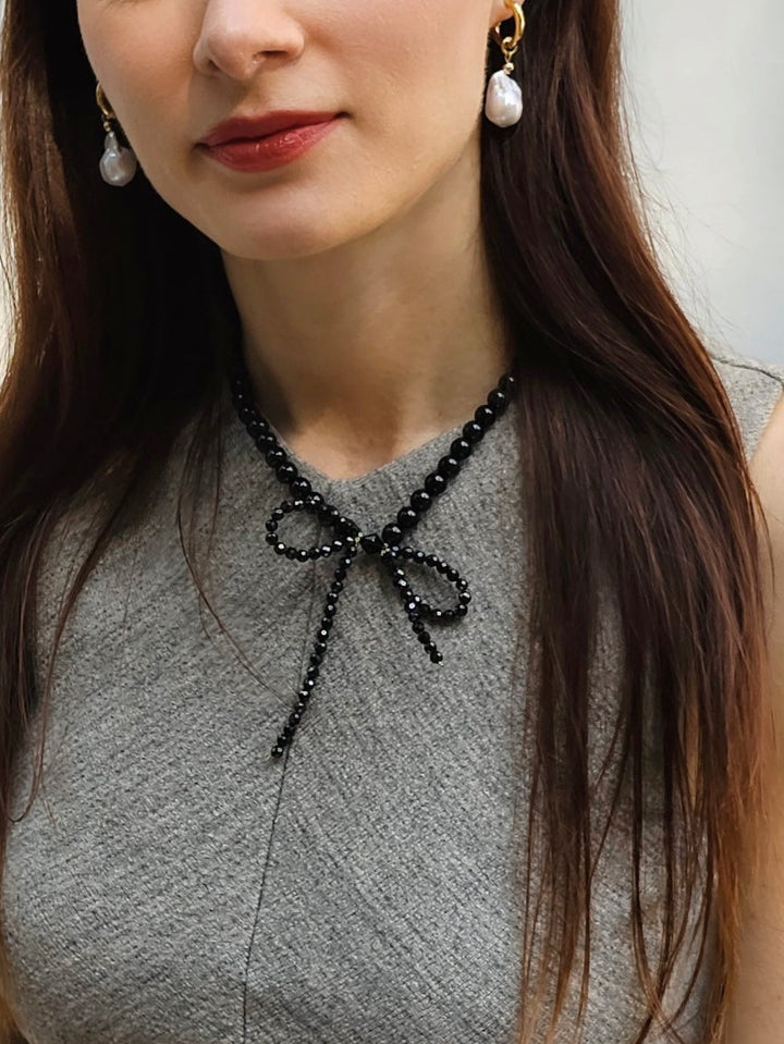 Black Obsidian Butterfly Knot Statement Necklace PN001