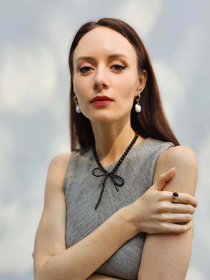 Black Obsidian Butterfly Knot Statement Necklace PN001