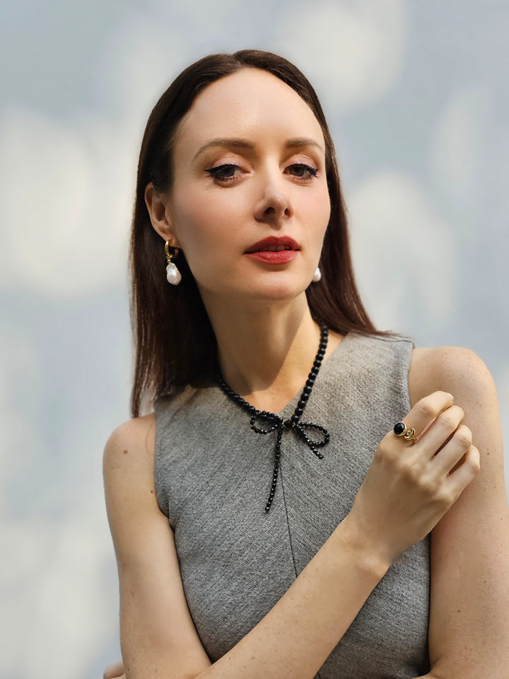 Black Obsidian Butterfly Knot Statement Necklace PN001