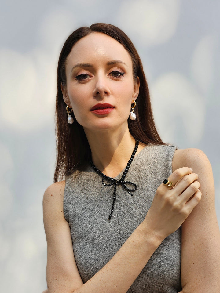 Black Agate And Zircon Open Ring PR001