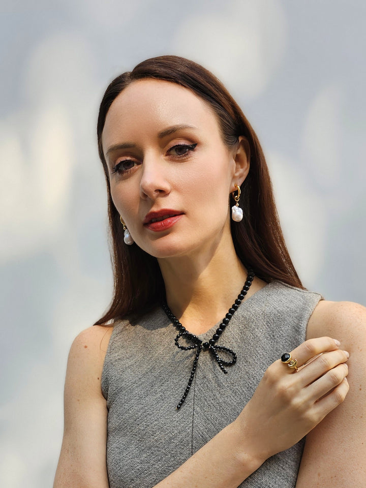 Black Agate And Zircon Open Ring PR001