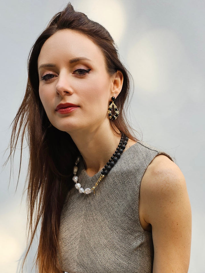 Teardrop Shaped Black Obsidian Statement Earrings PE001