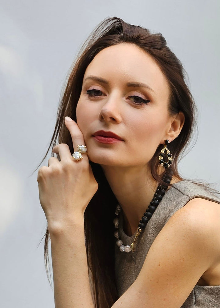 Flat Baroque Pearls Open Statement Ring PR003