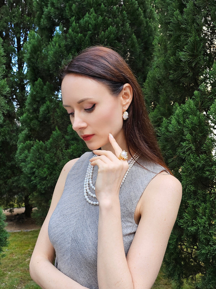 Baroque Pearls With Gold Band Adjustable Ring PR002