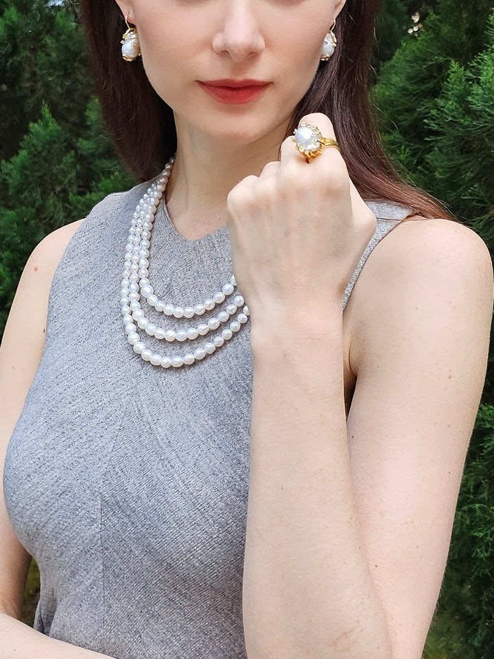 Multi-layers Graduated Freshwater Pearls Necklace PN006