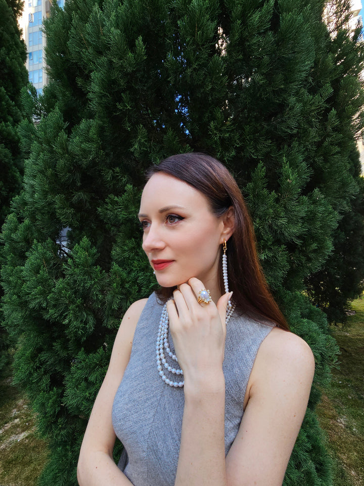 Baroque Pearls With Gold Band Adjustable Ring PR002