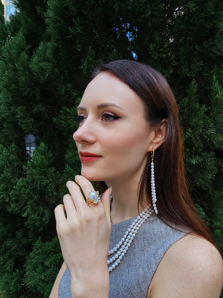 Baroque Pearls With Gold Band Adjustable Ring PR002