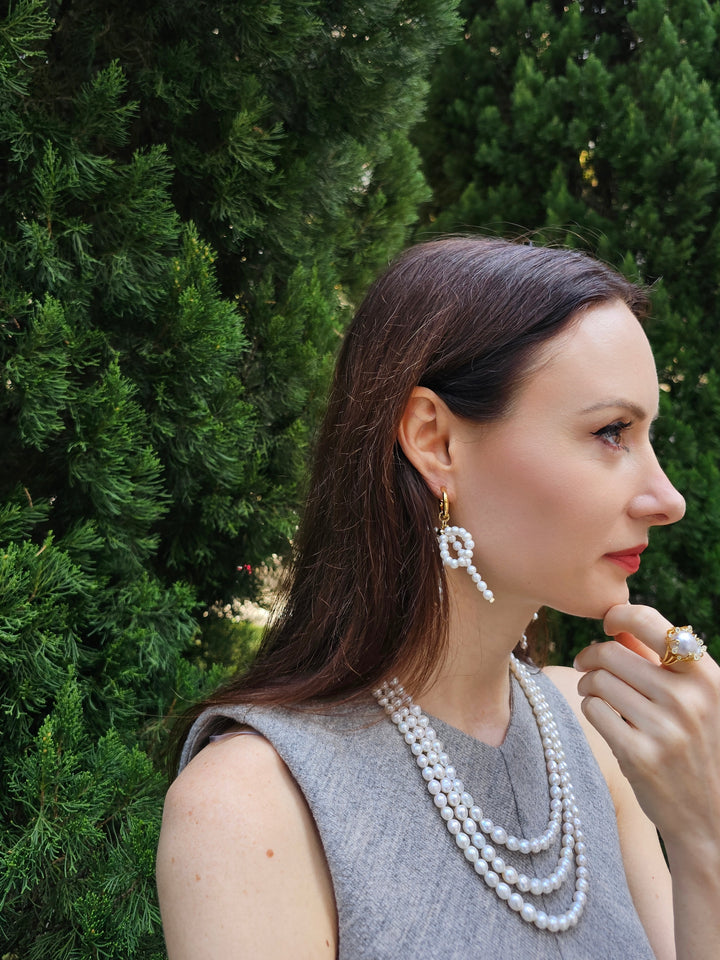 Freshwater Pearls Butterfly Knot And Tassel Asymmetric Earrings PE006