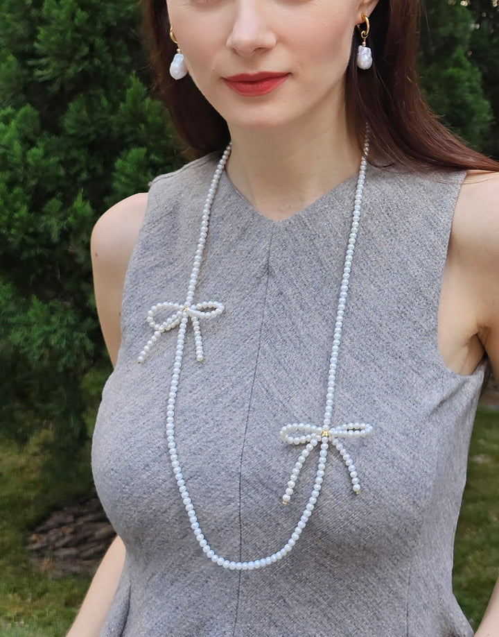 Freshwater Pearls Crafted Butterfly Knot Long Necklace PN008