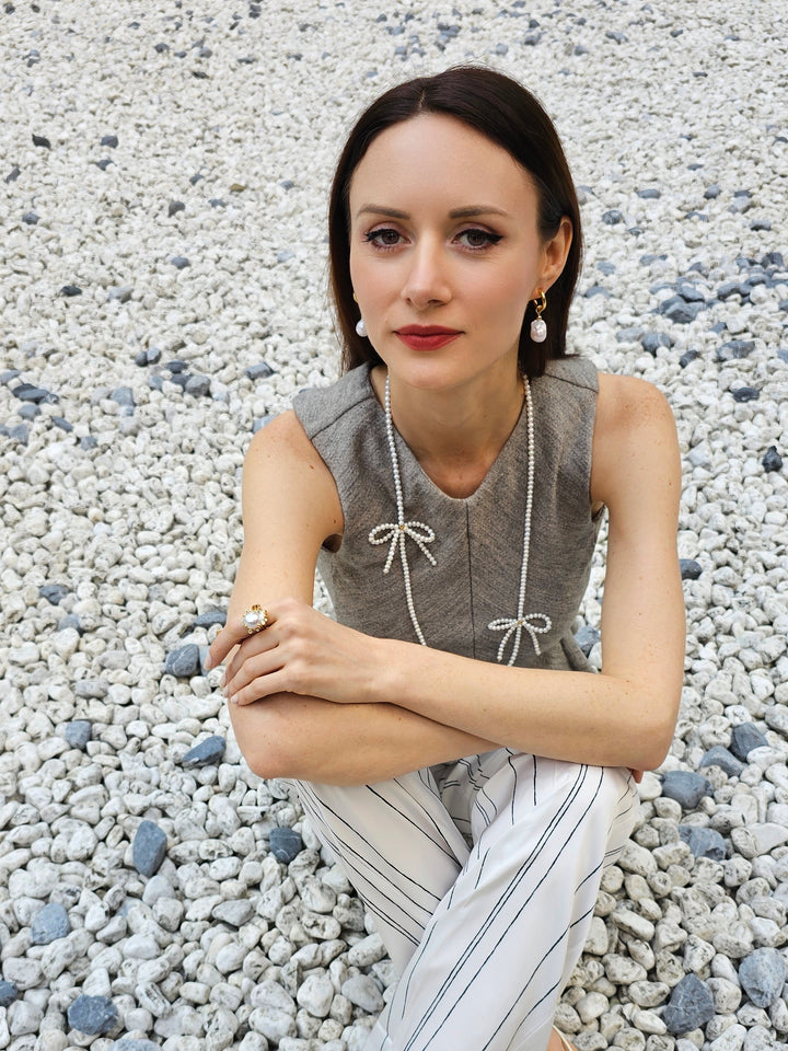 Baroque Pearls Dangle Hoop Earrings PE007
