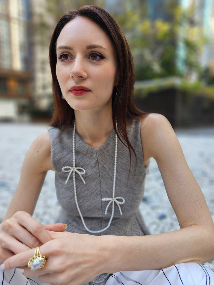 Freshwater Pearls Crafted Butterfly Knot Long Necklace PN008