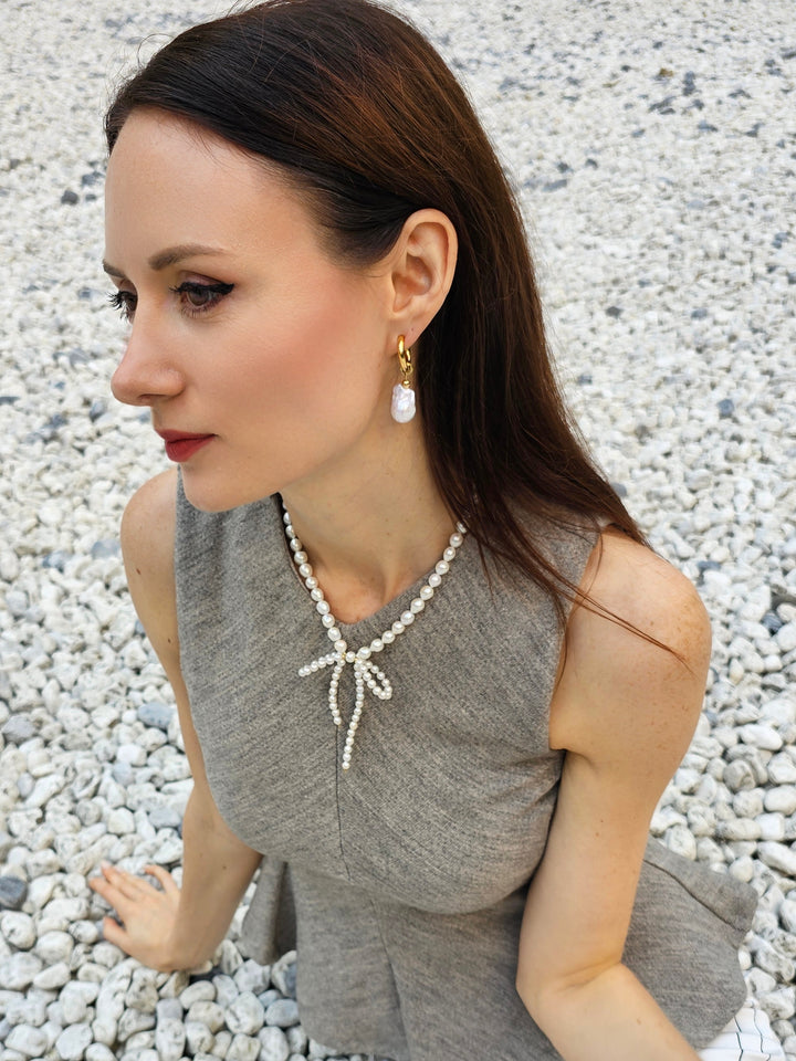 Baroque Pearls Dangle Hoop Earrings PE007