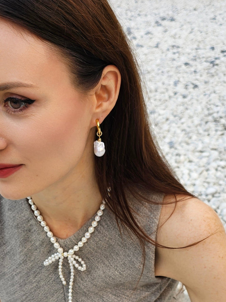Baroque Pearls Dangle Hoop Earrings PE007
