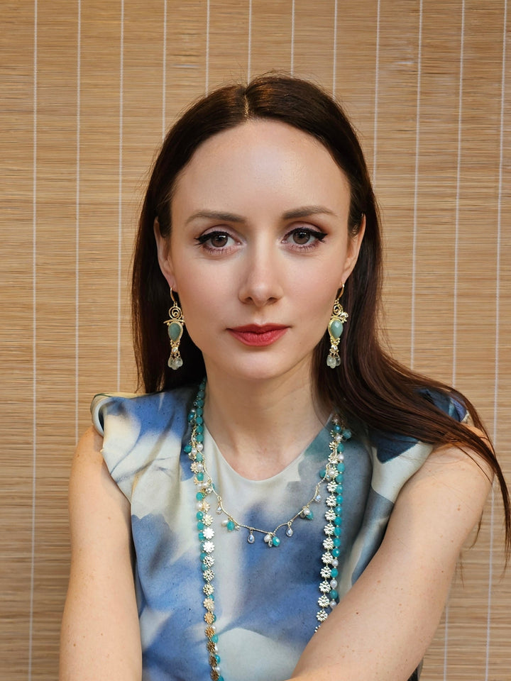 Green Gemstone Chandelier Earrings PE016