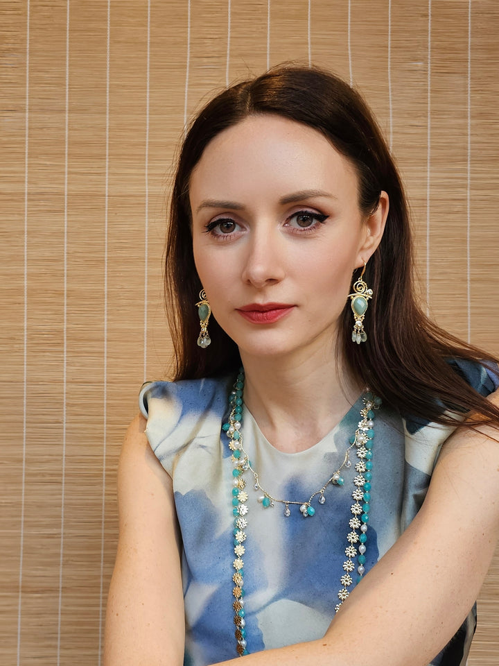 Teardrop Crystal And Amazonite Charm Delicate Necklace PN022