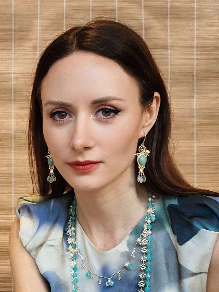 Green Gemstone Chandelier Earrings PE016