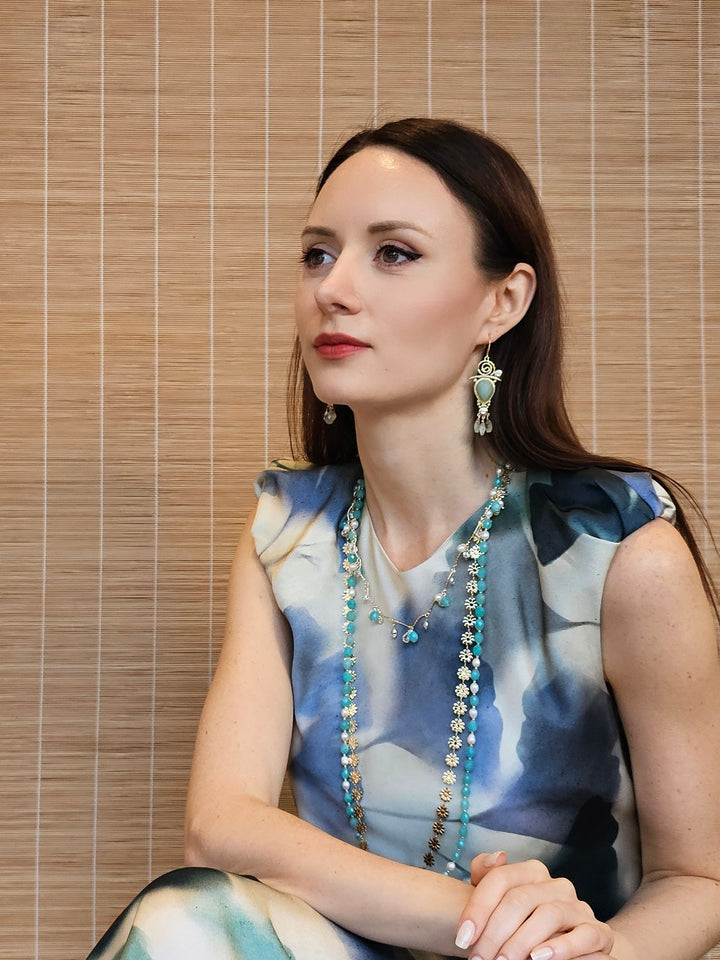 Teardrop Crystal And Amazonite Charm Delicate Necklace PN022