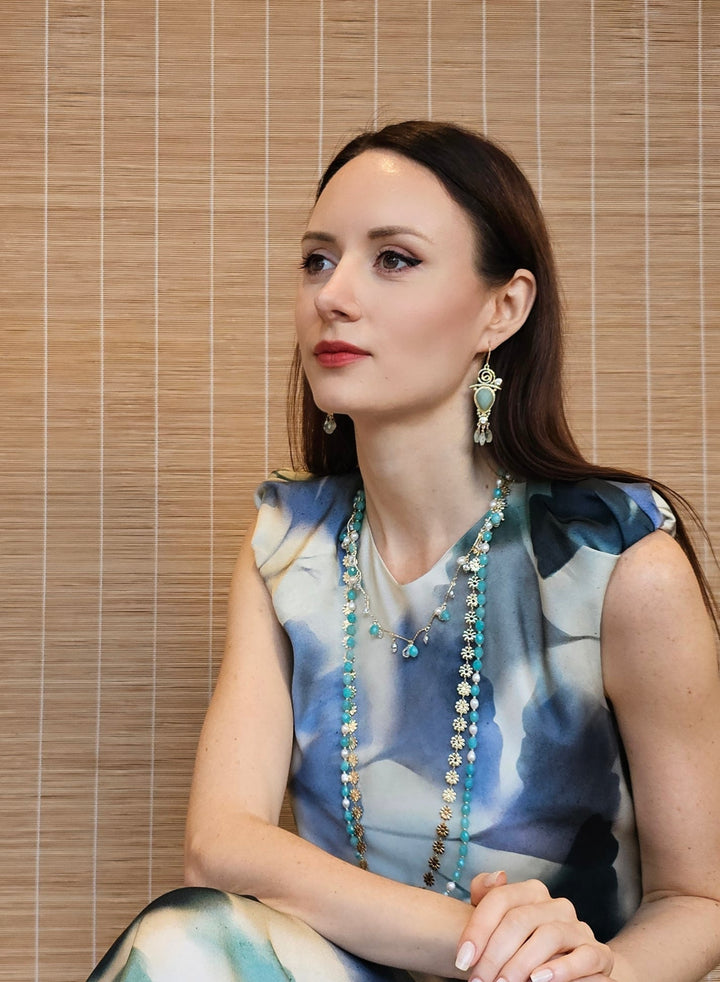Amazonite With Flower Chain Double Layers Necklace PN016