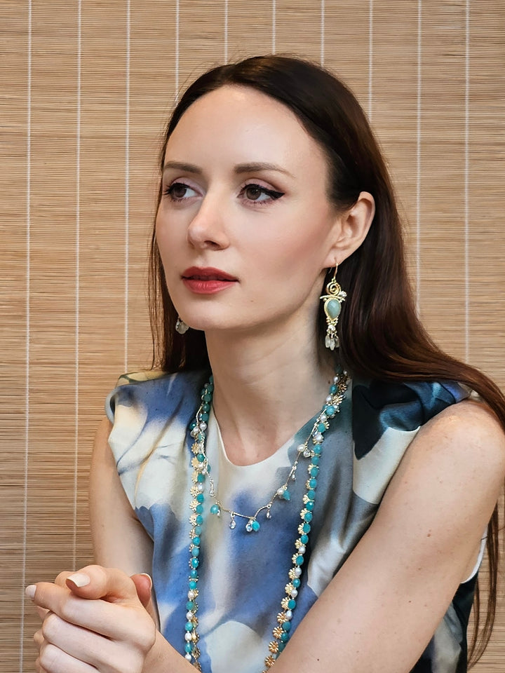 Amazonite With Flower Chain Double Layers Necklace PN016