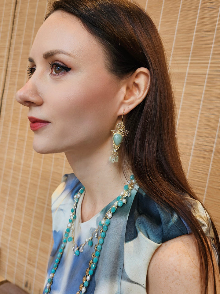 Green Gemstone Chandelier Earrings PE016