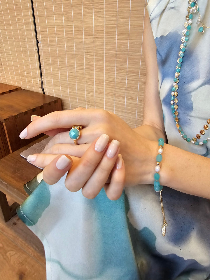 Amazonite With Zircon Open Ring PR009