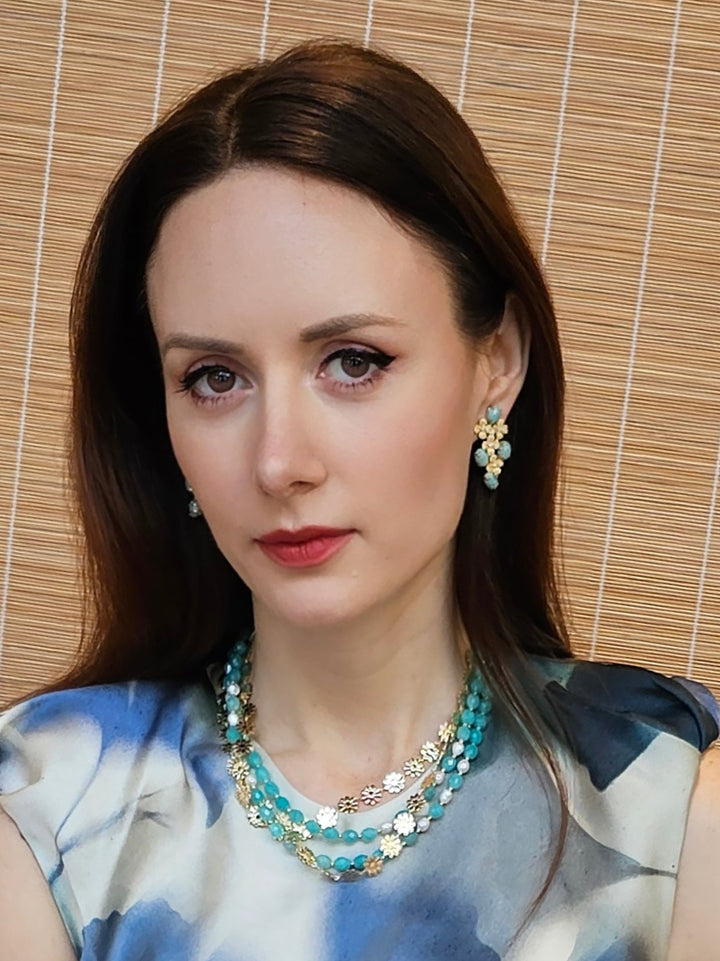 Amazonite Flower Setting Statement Earrings PE014