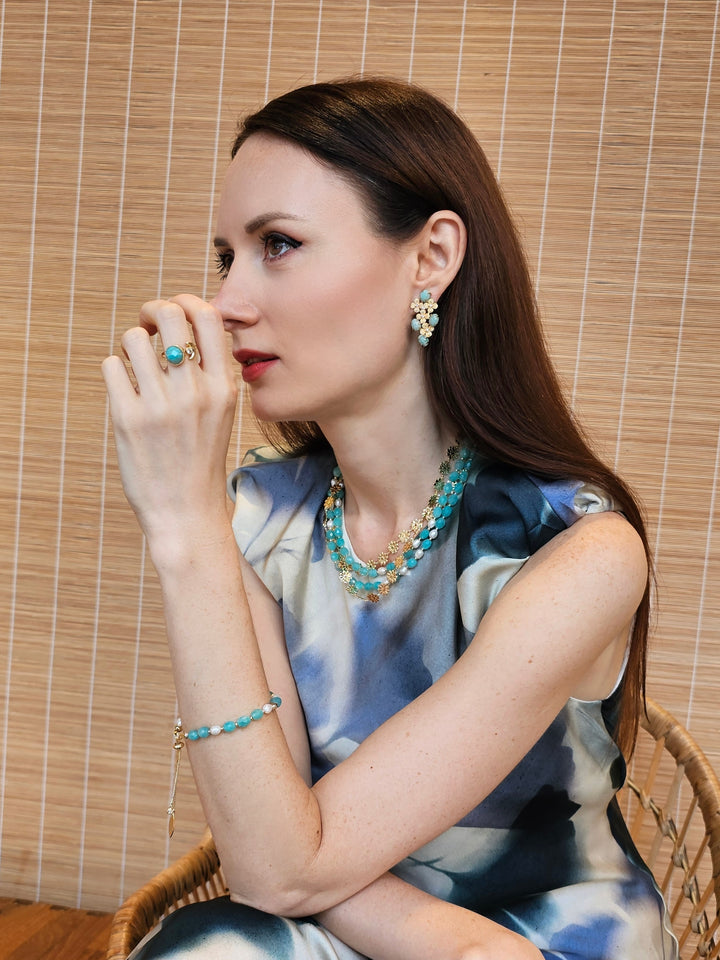 Amazonite Flower Setting Statement Earrings PE014