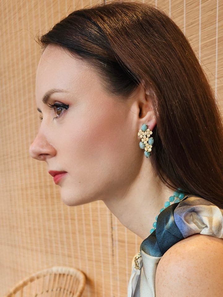 Amazonite Flower Setting Statement Earrings PE014