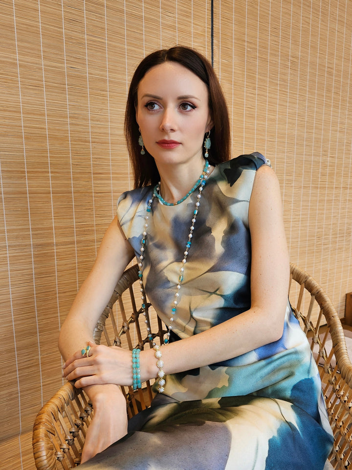 Freshwater Pearls With Turquoise Long Necklace PN018