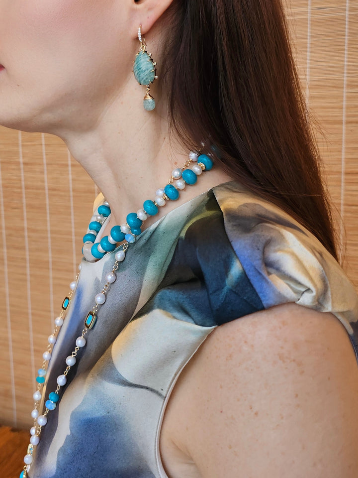 Rondelle Turquoise With Freshwater Baroque Pearls Necklace PN021