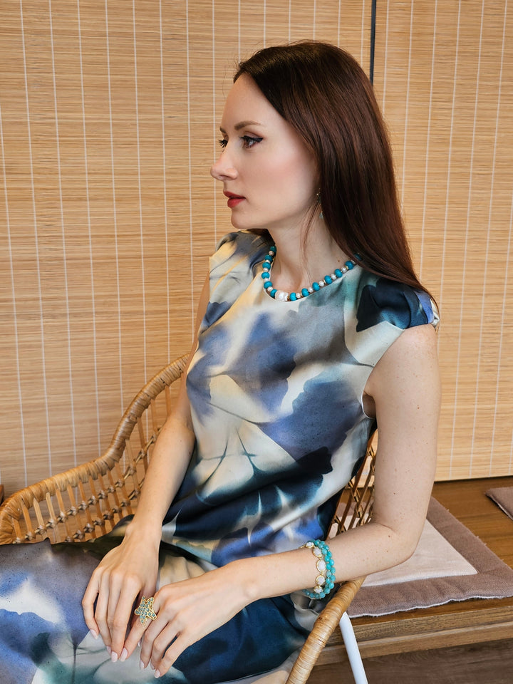 Rondelle Turquoise With Freshwater Baroque Pearls Necklace PN021