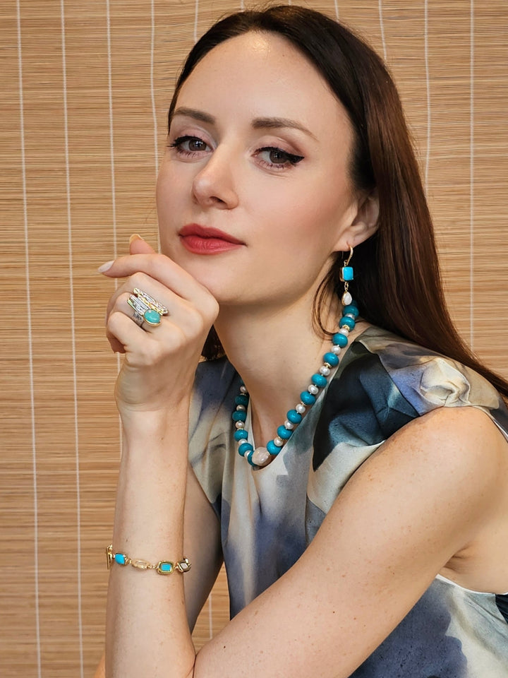 Turquoise and White Moonstone Elegance Bracelet PB006