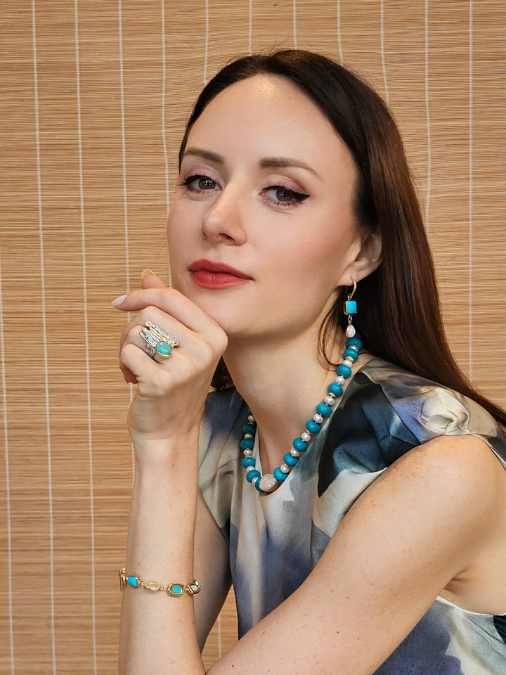Amazonite Stone Setting Platinum Statement Ring PR008
