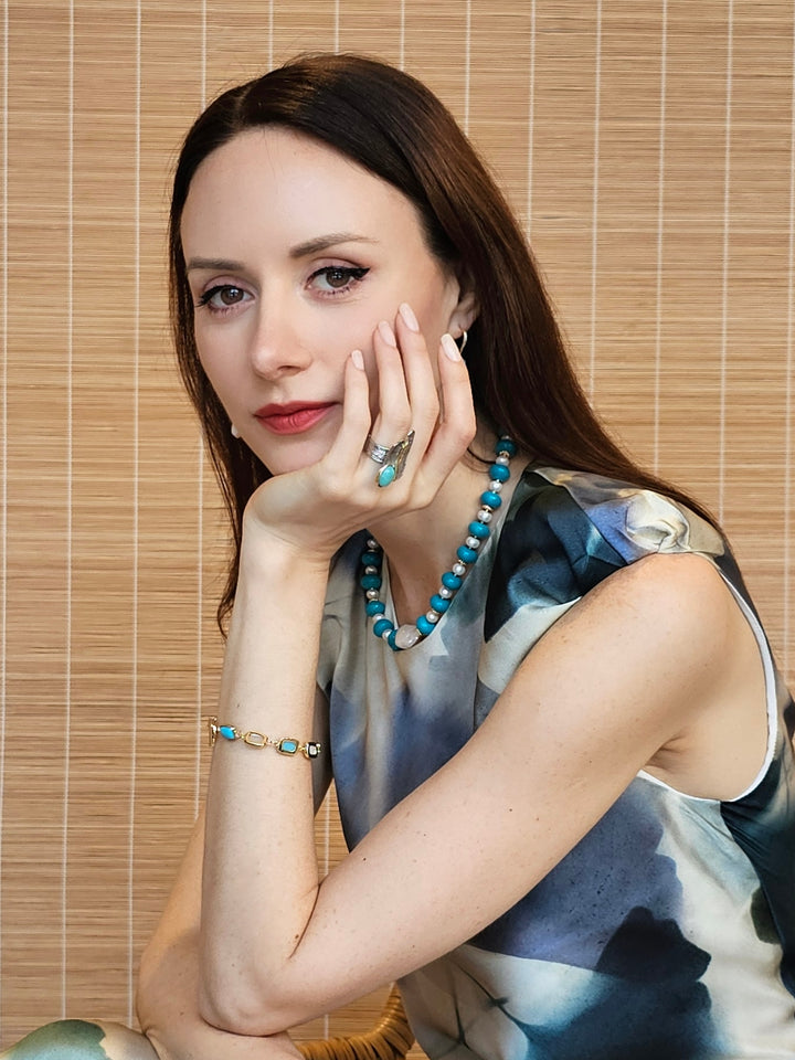 Turquoise and White Moonstone Elegance Bracelet PB006