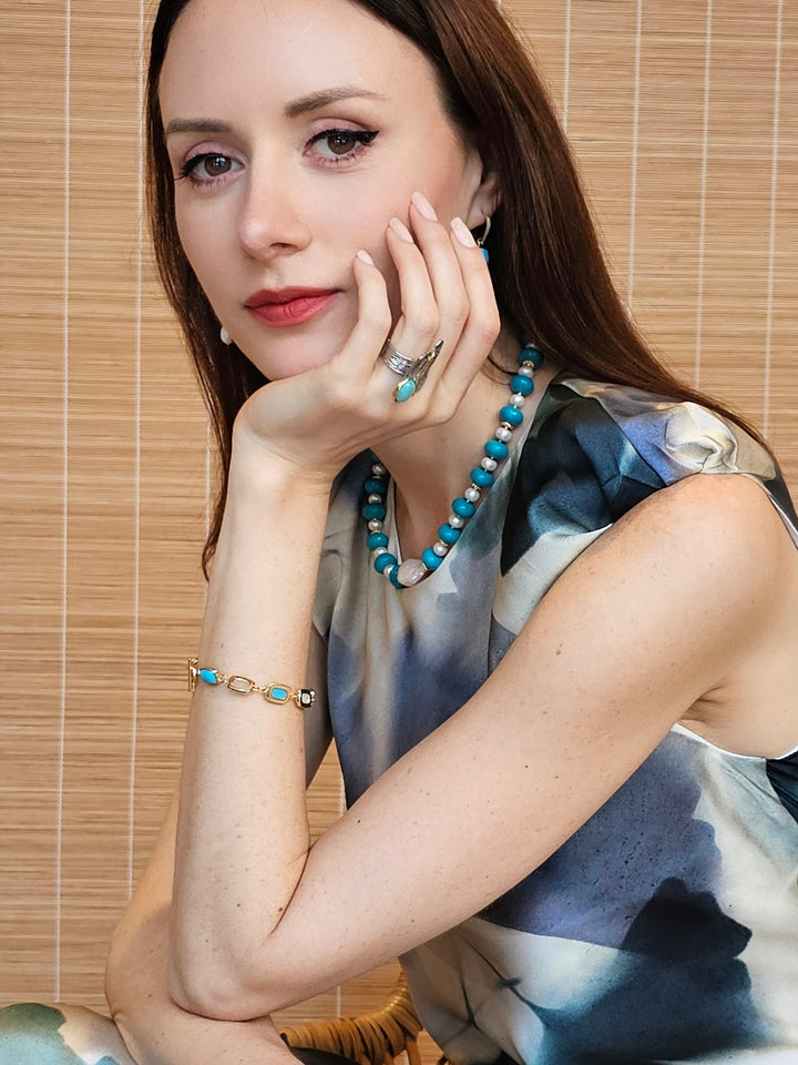 Turquoise and White Moonstone Elegance Bracelet PB006