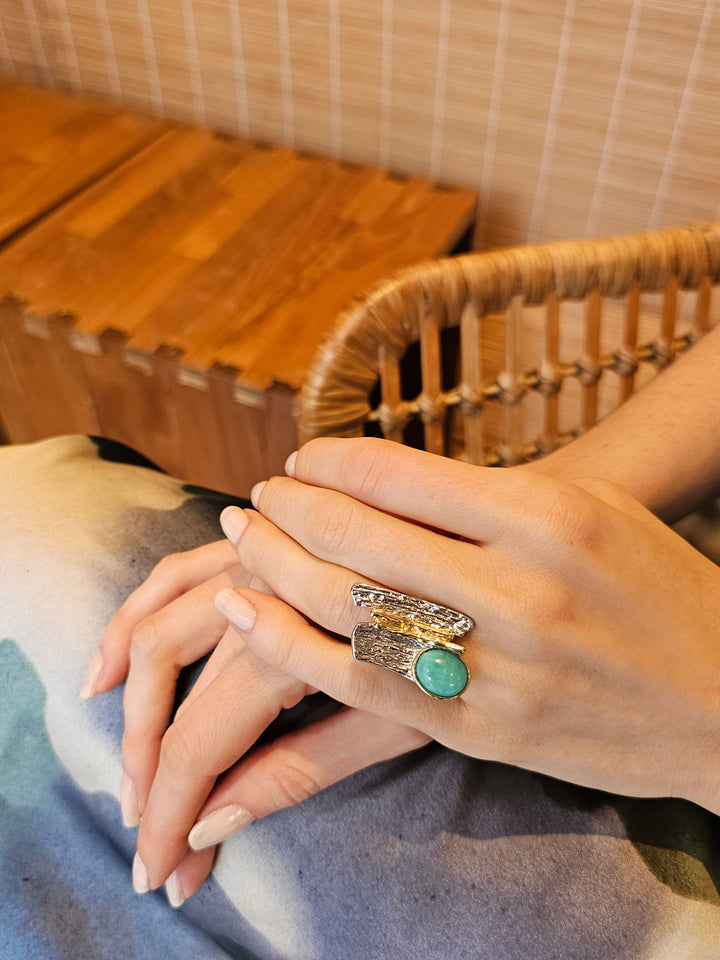 Amazonite Stone Setting Platinum Statement Ring PR008