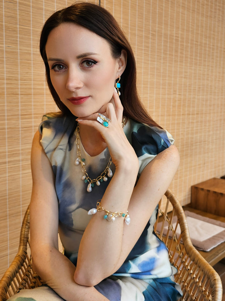 Amazonite Stone Setting Platinum Statement Ring PR008