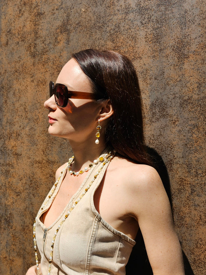Tiger Eye And Yellow Quartz Dangle Earrings PE041