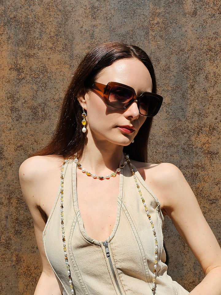 Tiger Eye And Yellow Quartz Dangle Earrings PE041
