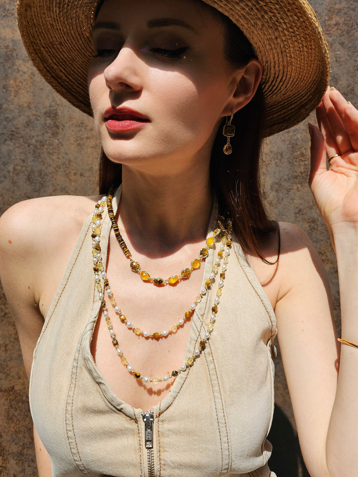 Brown Tiger-eye With Citrine Statement Necklace PN054