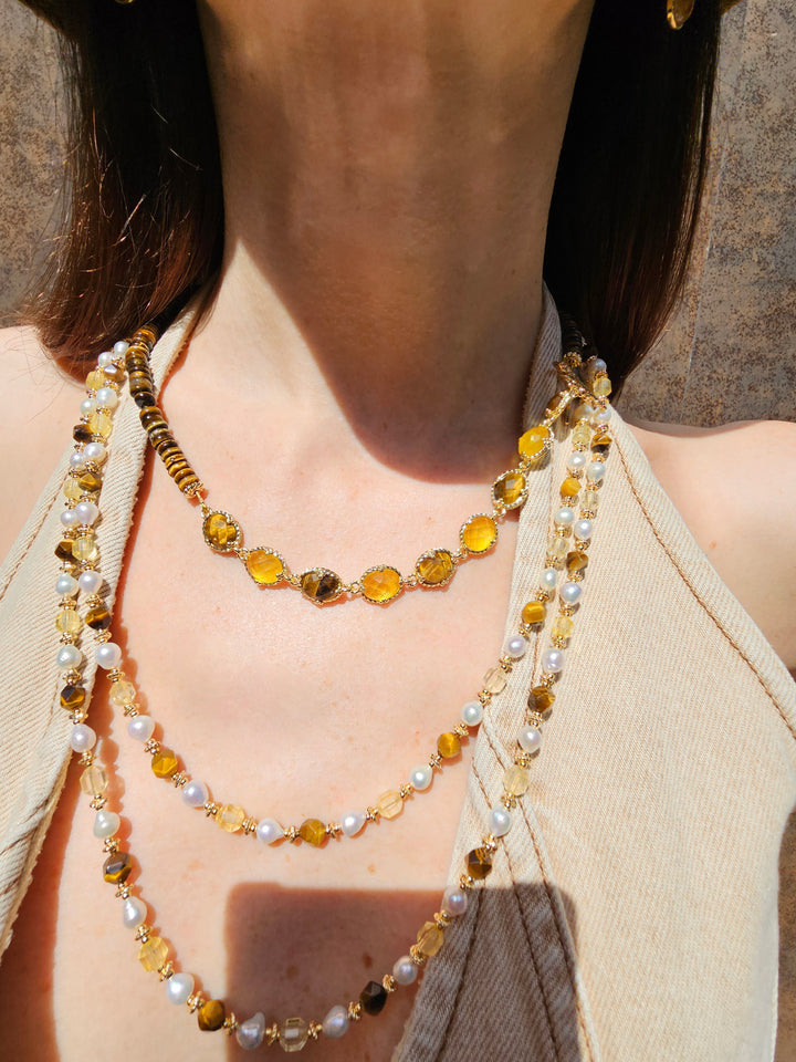 Brown Tiger-eye With Citrine Statement Necklace PN054
