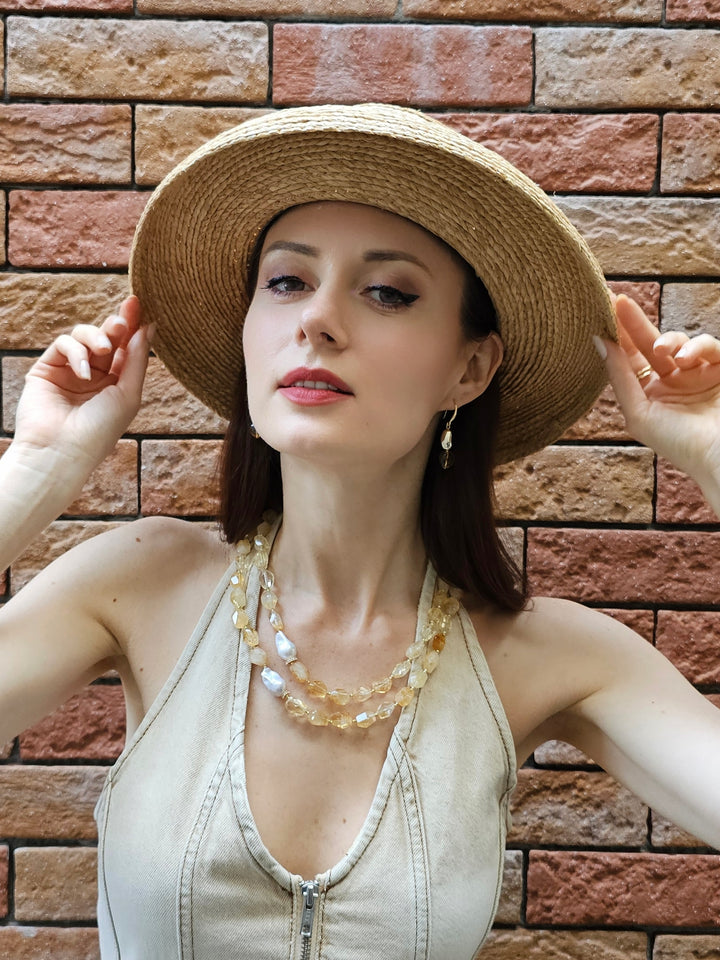 Modern Style Heart Citrine Dangle Earrings PE039