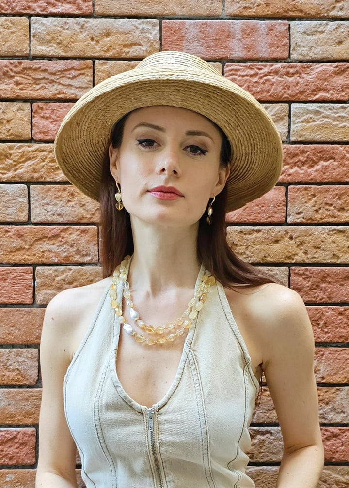 Modern Style Heart Citrine Dangle Earrings PE039