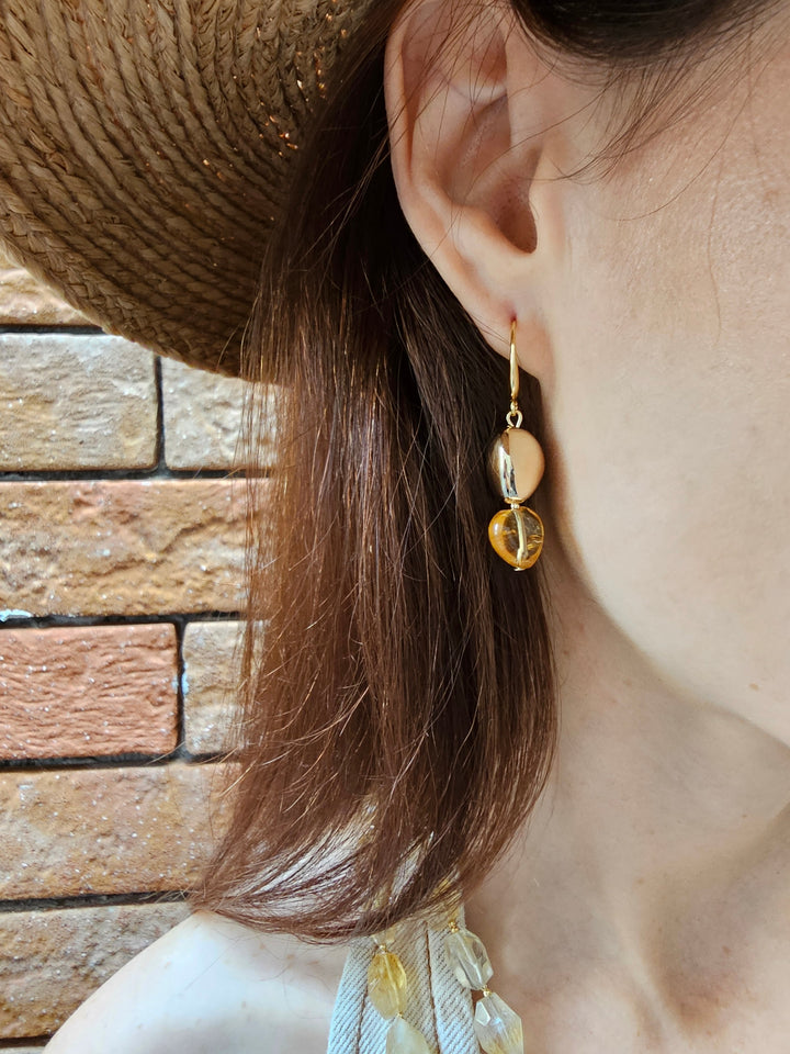 Modern Style Heart Citrine Dangle Earrings PE039