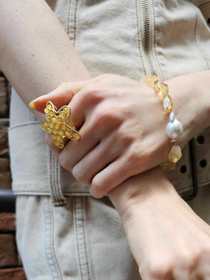 Yellow Agate Star Setting Statement Ring PR021