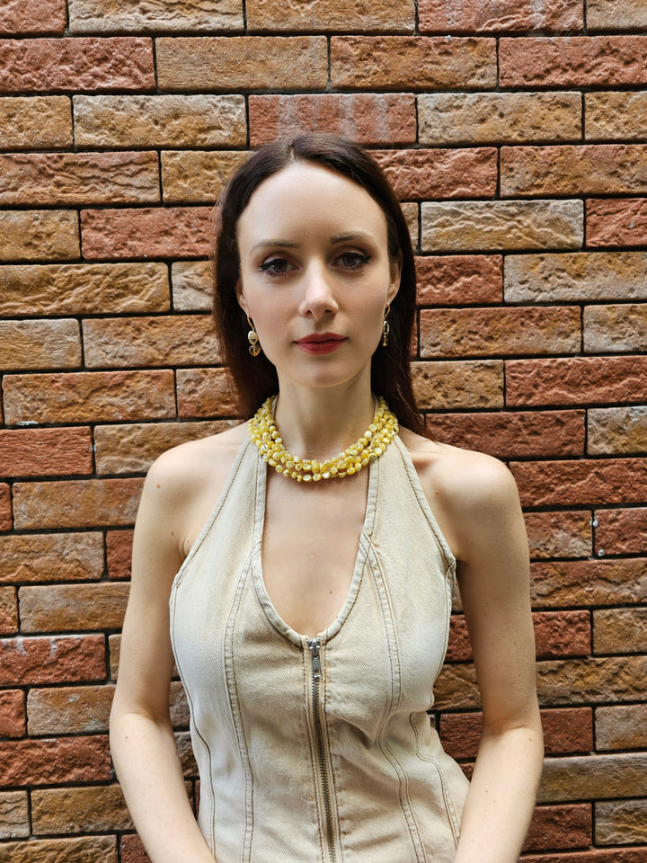 Yellow Natural Shell Multi-Layers Necklace PN057
