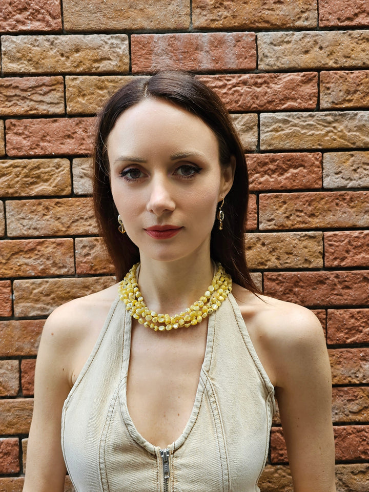 Yellow Natural Shell Multi-Layers Necklace PN057
