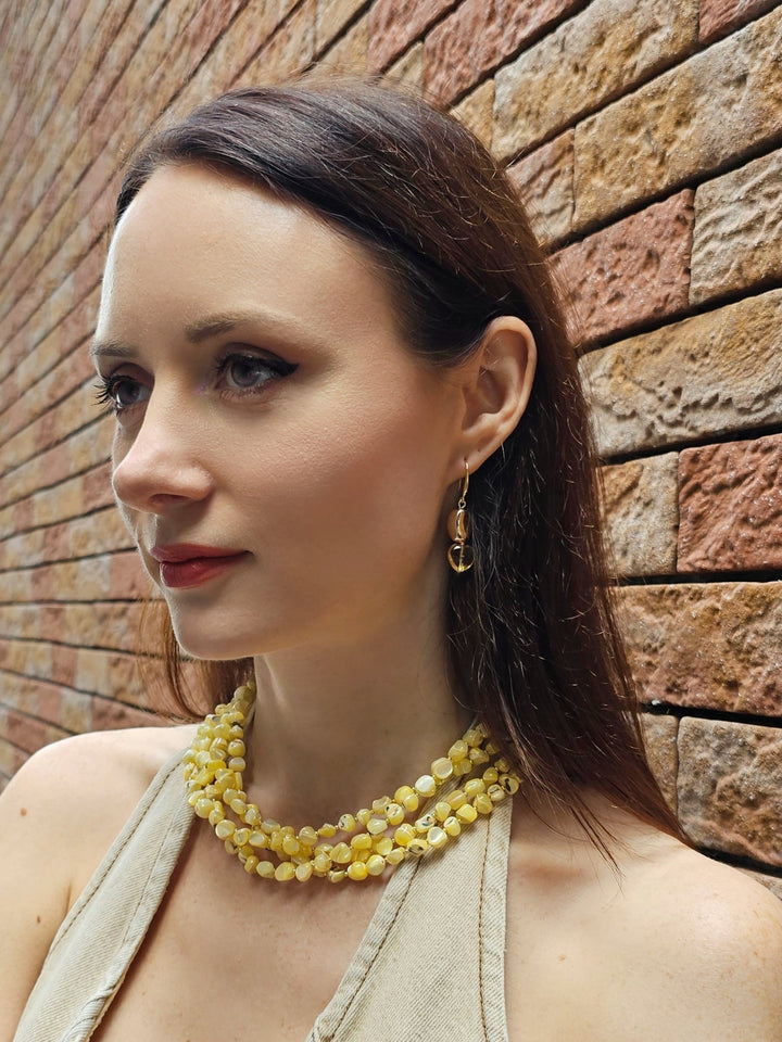 Modern Style Heart Citrine Dangle Earrings PE039