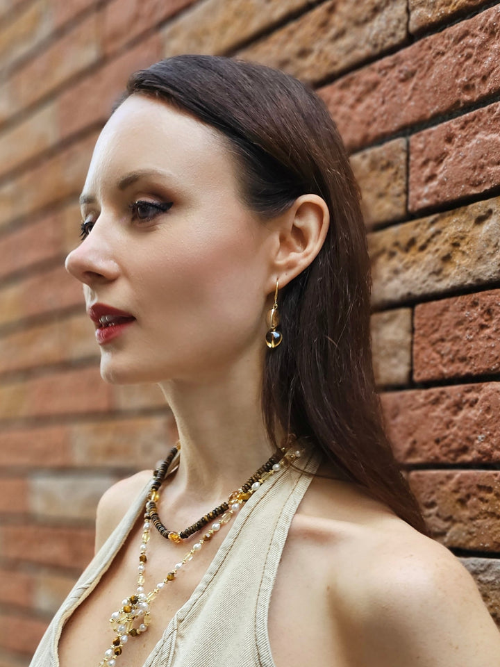 Modern Style Heart Citrine Dangle Earrings PE039